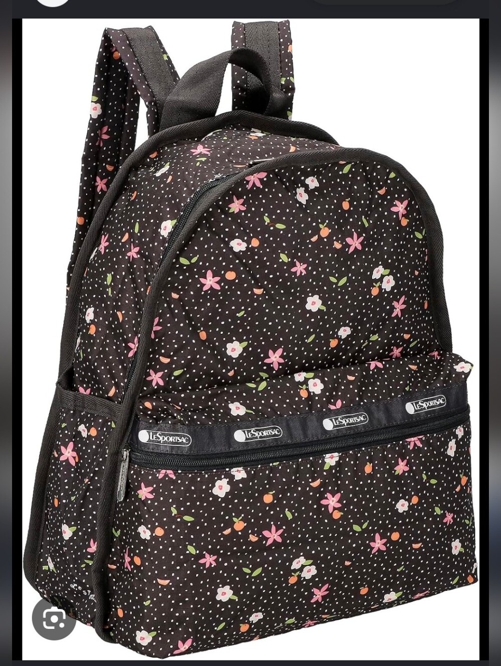 LeSportsac Polkadot Citrus Floral Backpack Nylon Ripstop Fruit Print School Bag